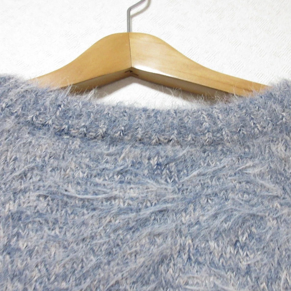 MURUA JAPAN. 25AW COLLECTION. Navy/Gray Two-Tone Mix Shaggy Knit Pullover Cropped Sweater