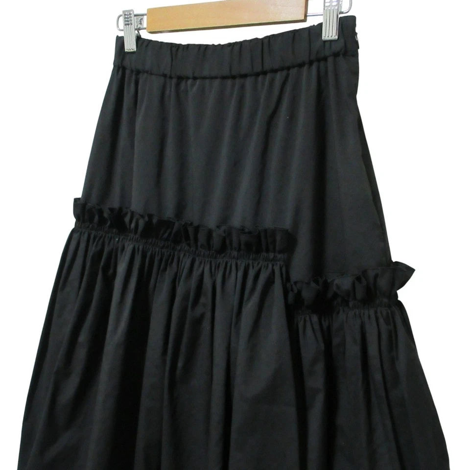 UNITED ARROWS JAPAN. Black Long Flared Asymmetric Frill Skirt