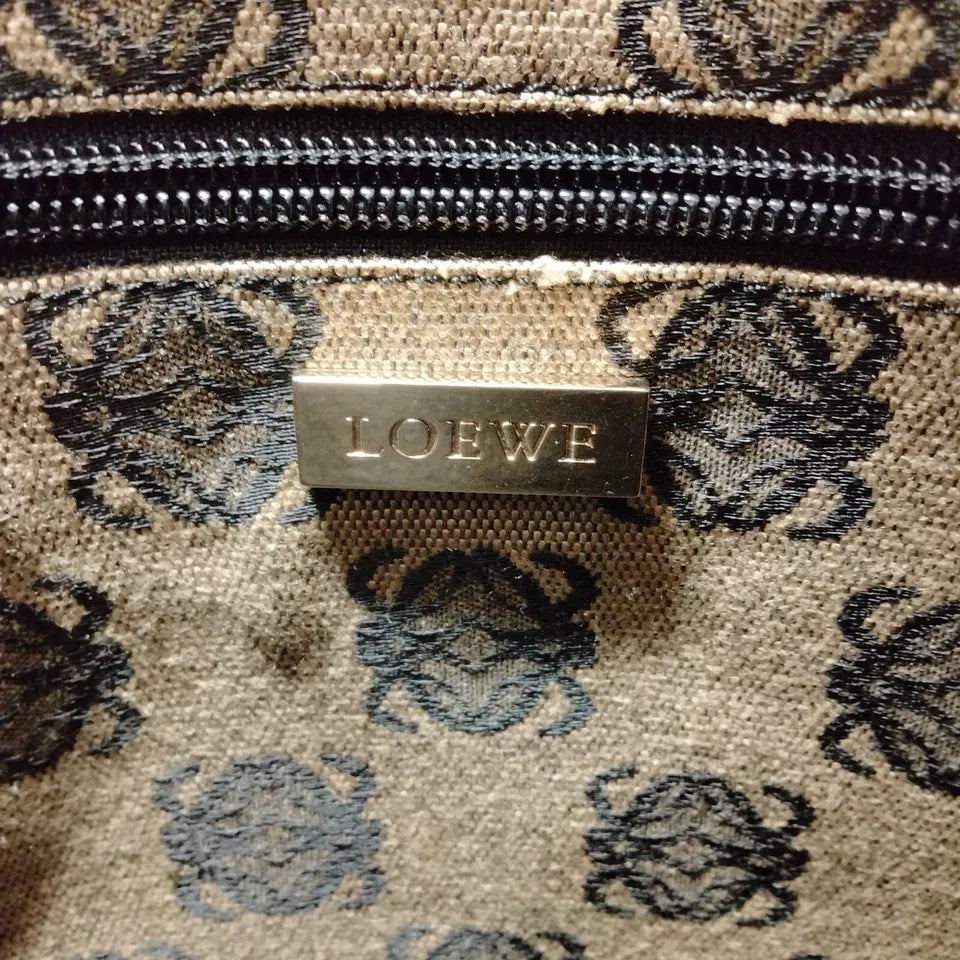 LOEWE Madrid. Brown Canvas and Leather Anagram Logo Shoulder Bag w/Long Strap