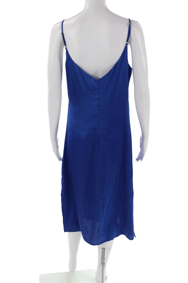The Drop Japan. Blue Spaghetti Strap Sleeveless V Neck Slip Dress