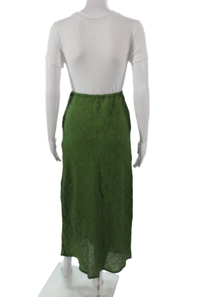 DOMINIQUE HEALY New Zealand. Pull On Green Linen Maxi Skirt