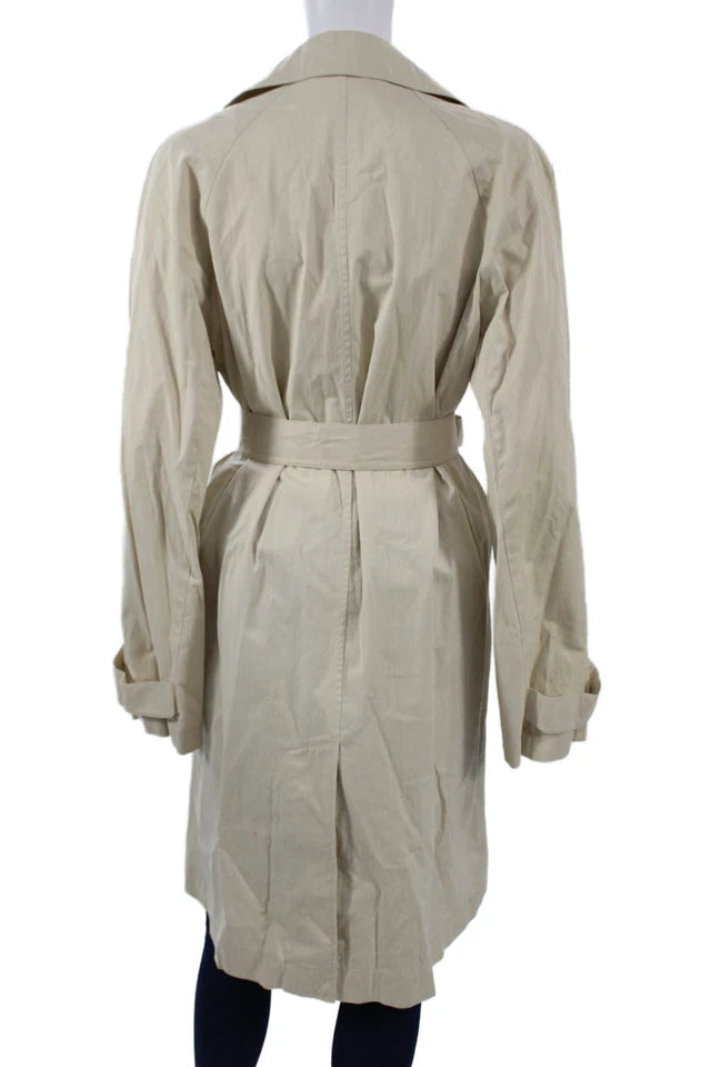 Donna Karan DKNY. Beige Cotton Nylon Collared Button Long Sleeve Trench Coat