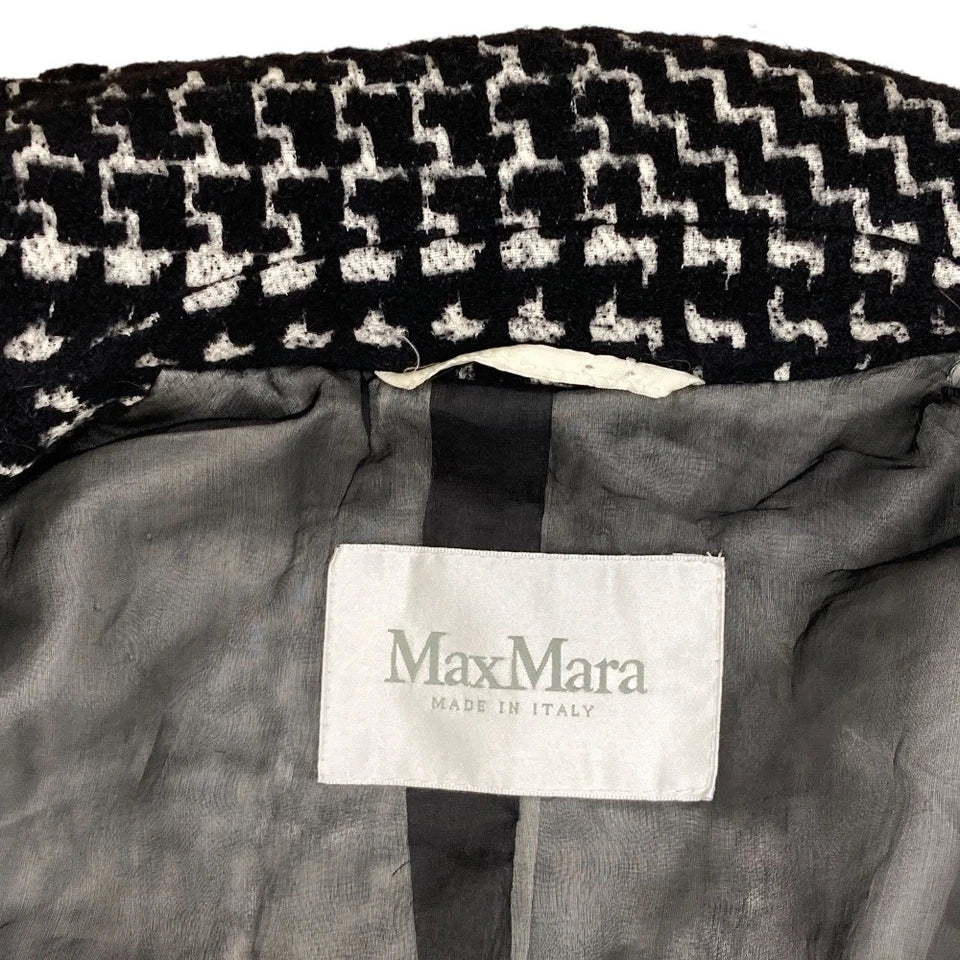 Max Mara ITALY. Black/Grey Plaid Check Pattern Tweed Long Chester Coat