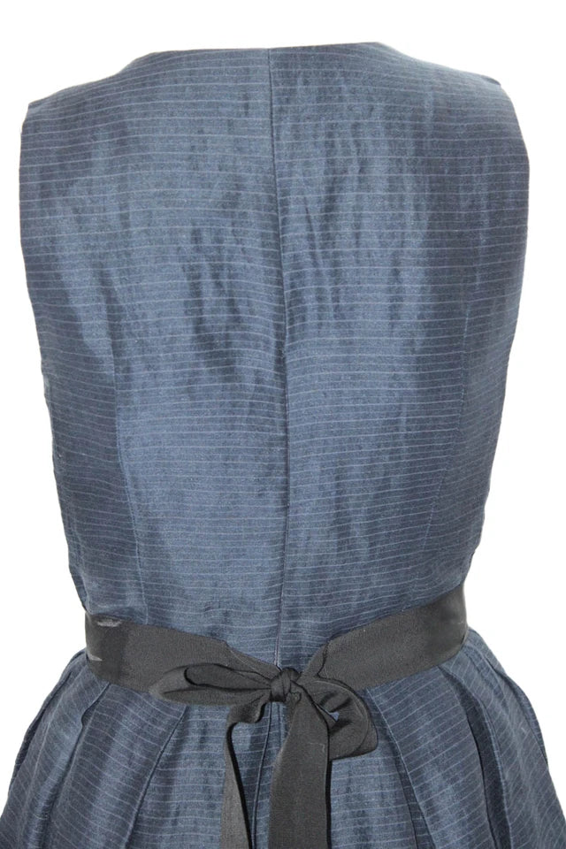 Isabel Marant Paris. Navy Linen Back Zip Sleeveless V Neck Striped Dress