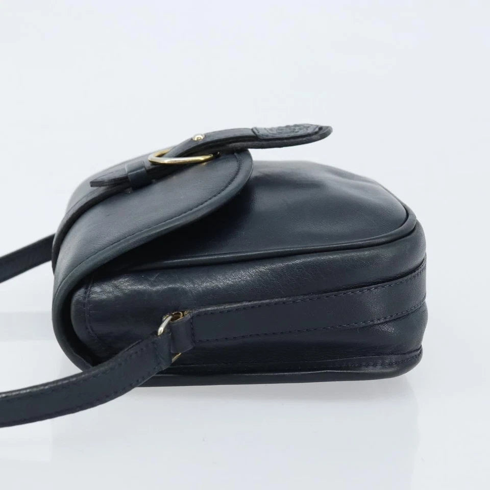 CELINE PARIS. NAVY LEATHER SHOULDER BAG W/GOLDPLATED HARDWARE