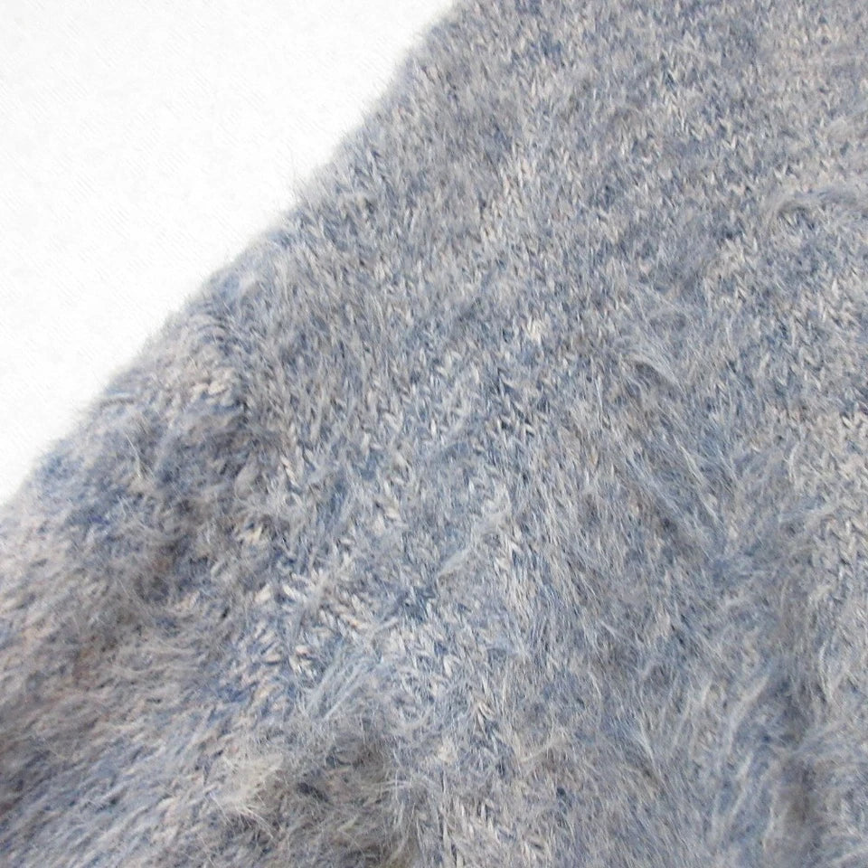 MURUA JAPAN. 25AW COLLECTION. Navy/Gray Two-Tone Mix Shaggy Knit Pullover Cropped Sweater