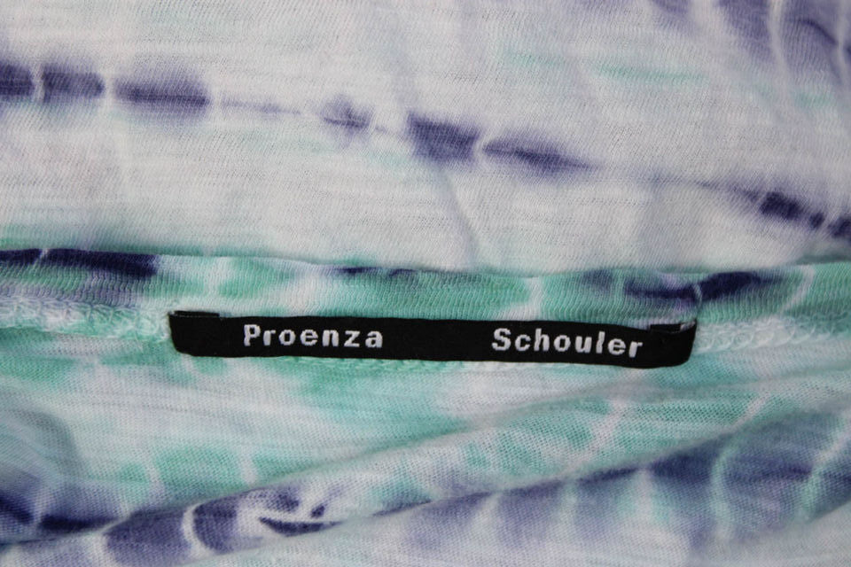 Proenza Schouler NY. Blue Cotton Tie Dye Print Tee Shirt White