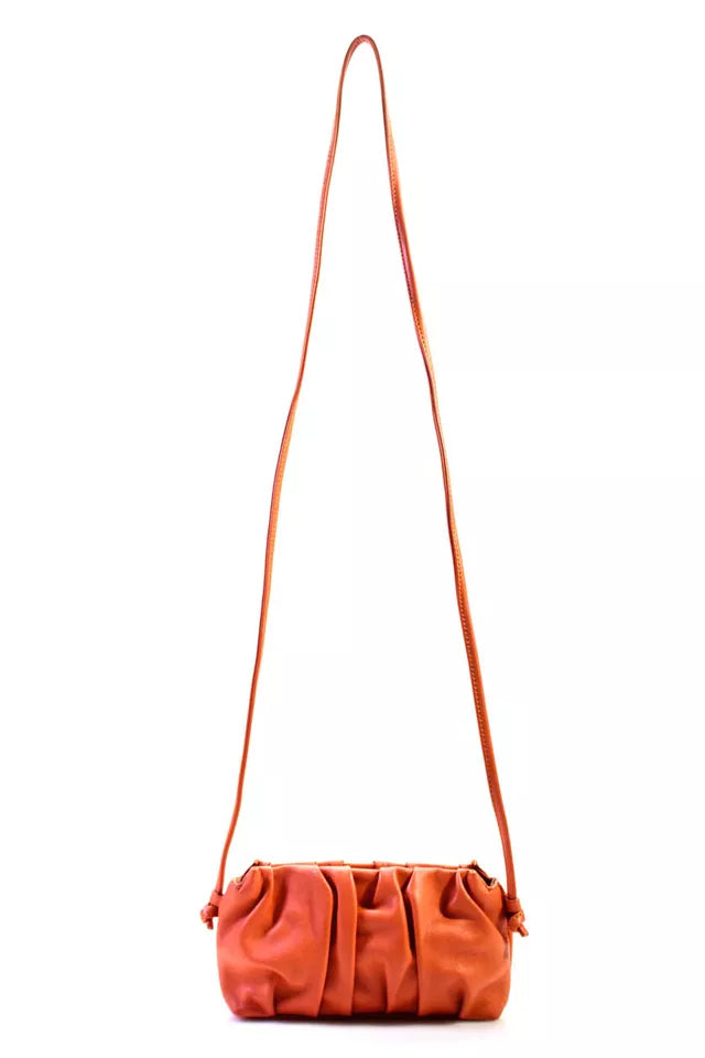 Elleme Paris. Orange Leather Ruched Magnetic Closure Small Shoulder Bag