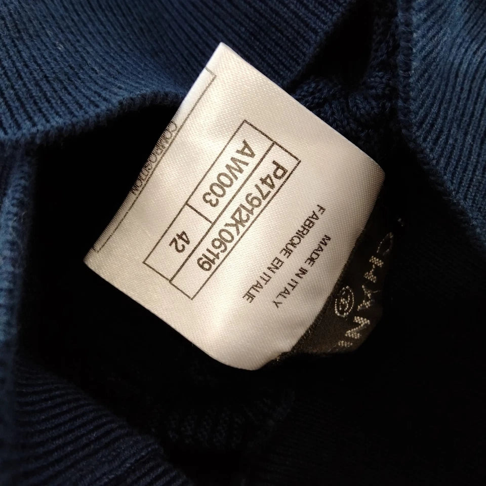 Chanel Paris. Navy Blue Textured Cotton Knit Skirt