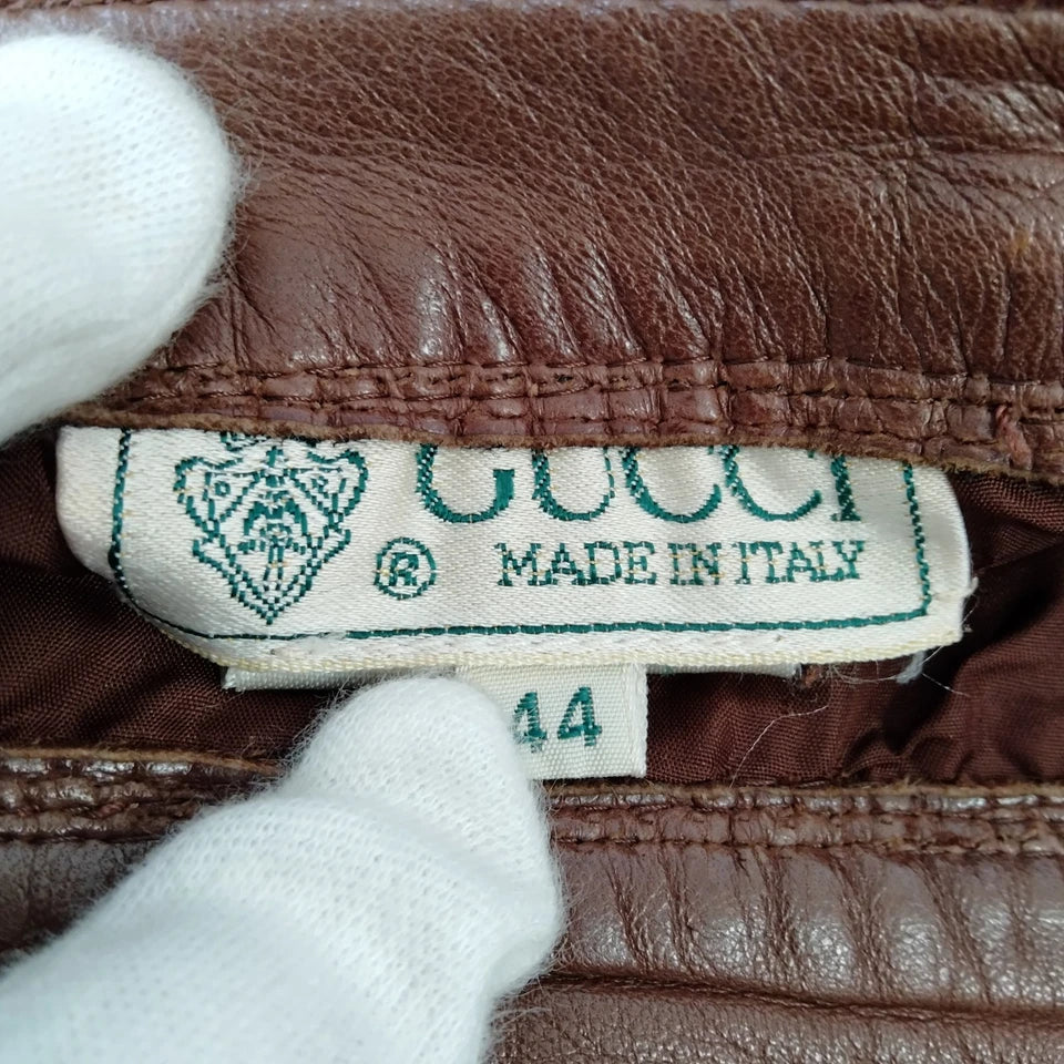 Gucci Italy. Brown Leather Cut/Sew Skirt