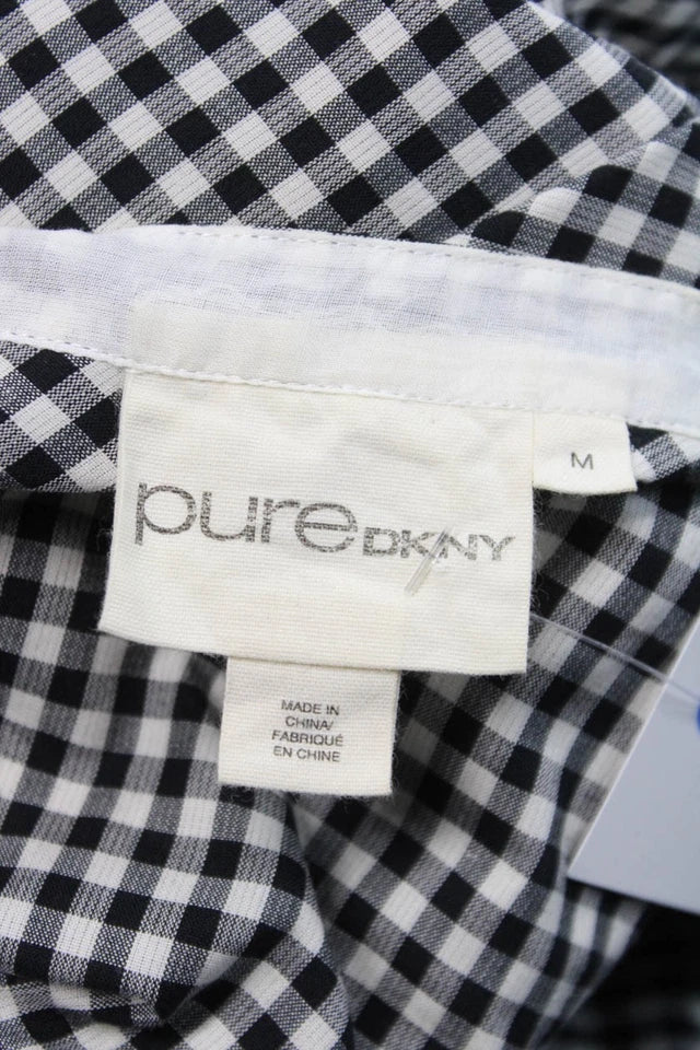 DONNA KARANA Pure DKNY.  Cotton Gingham Crew Neck Long Sleeve Dress