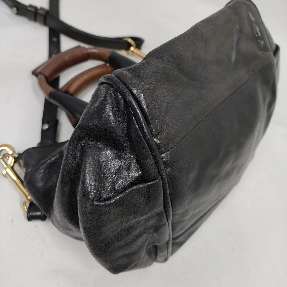 Chloe Paris. Phoebe Philo Designer. Black Leather, Brown Leather Handles MINI Shoulder Bag / Crossbody Bag
