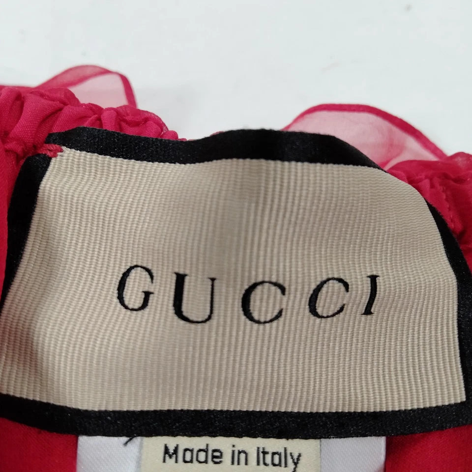 Gucci Italy. Red Silk Long Sleeve Dress