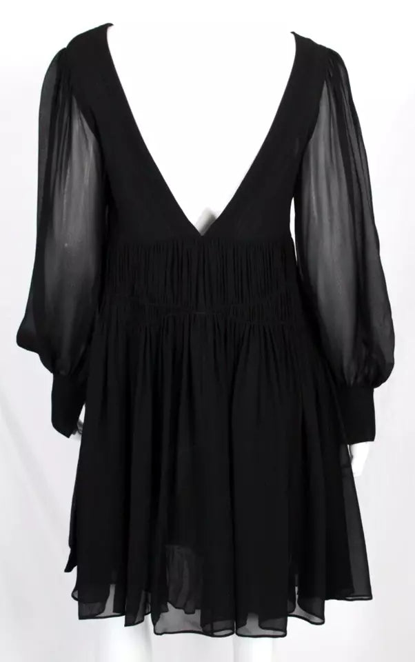 STELLA McCARTNEY UK. 2018 Collection Black Silk Crepe Sheer Balloon Sleeve A-Line Shift Dress