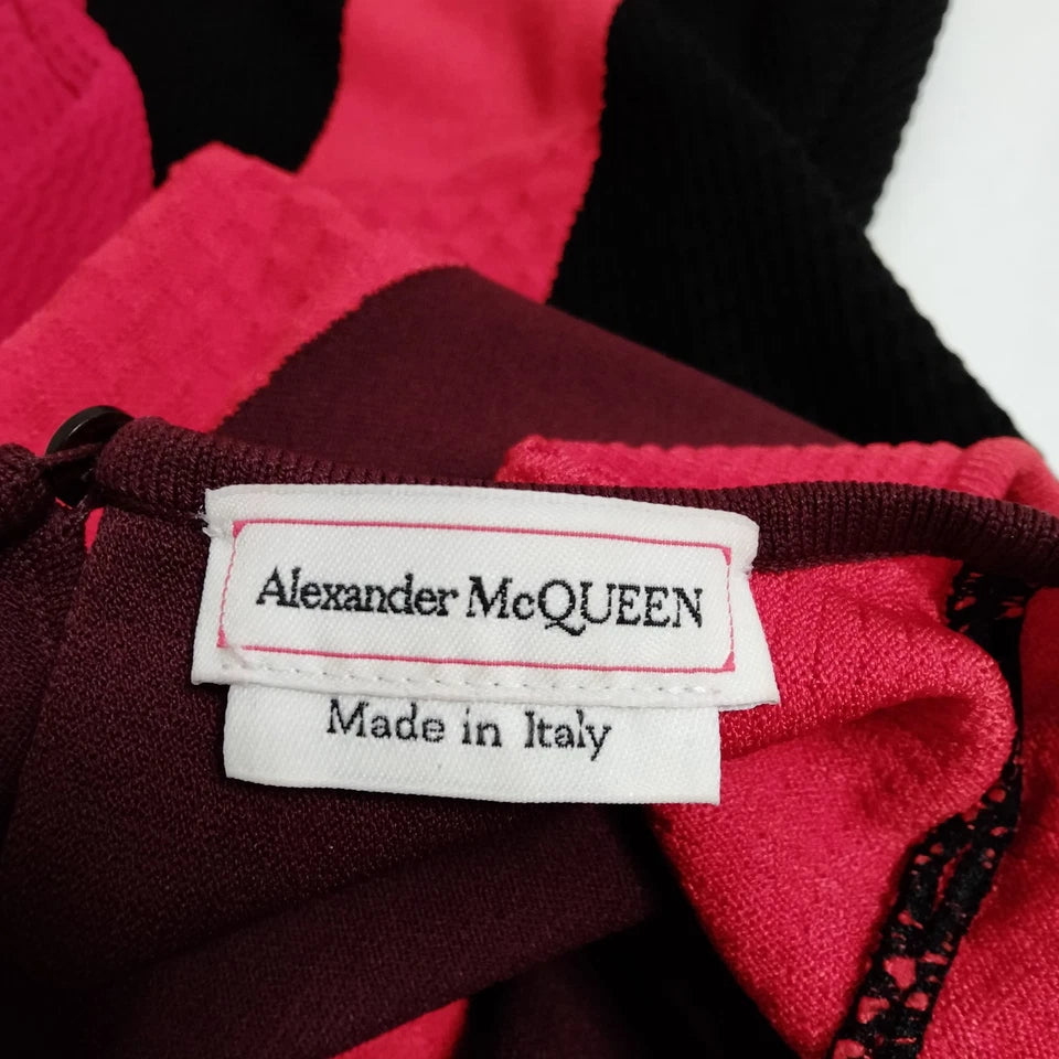 Alexander Mcqueen UK.  2021 Pre-Fall Collection. SARAH BURTON DESIGNER. Red Black Geometric Sleeveless Rayon Dress