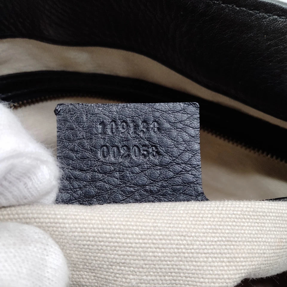 Gucci Italy. Black Leather Bamboo Handle Shoulder Bag / Tote Bag