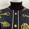 HERMES PARIS. Vintage Black/Navy Silk Scarf Print Top