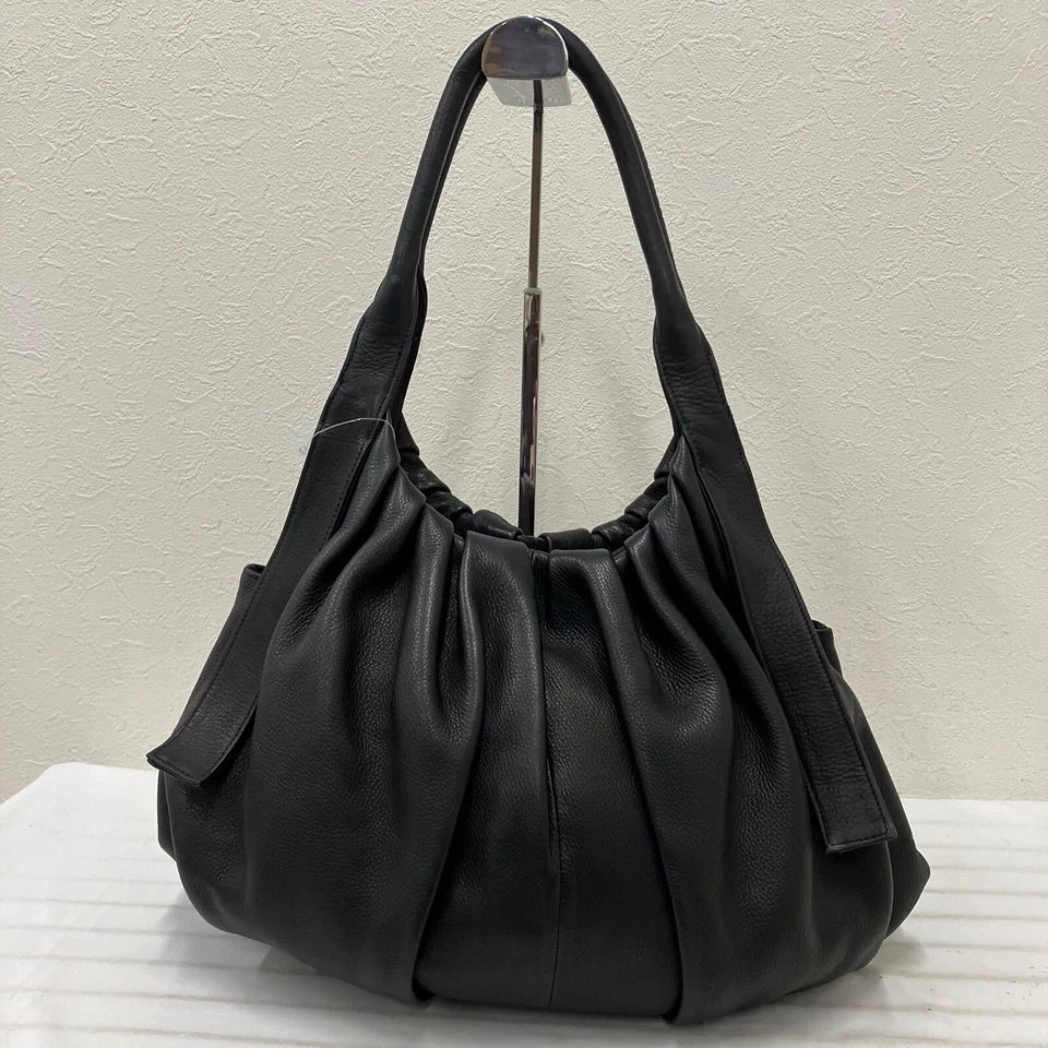 MICHIAMO JAPAN. Black Leather Shoulder Bag / Tote Bag