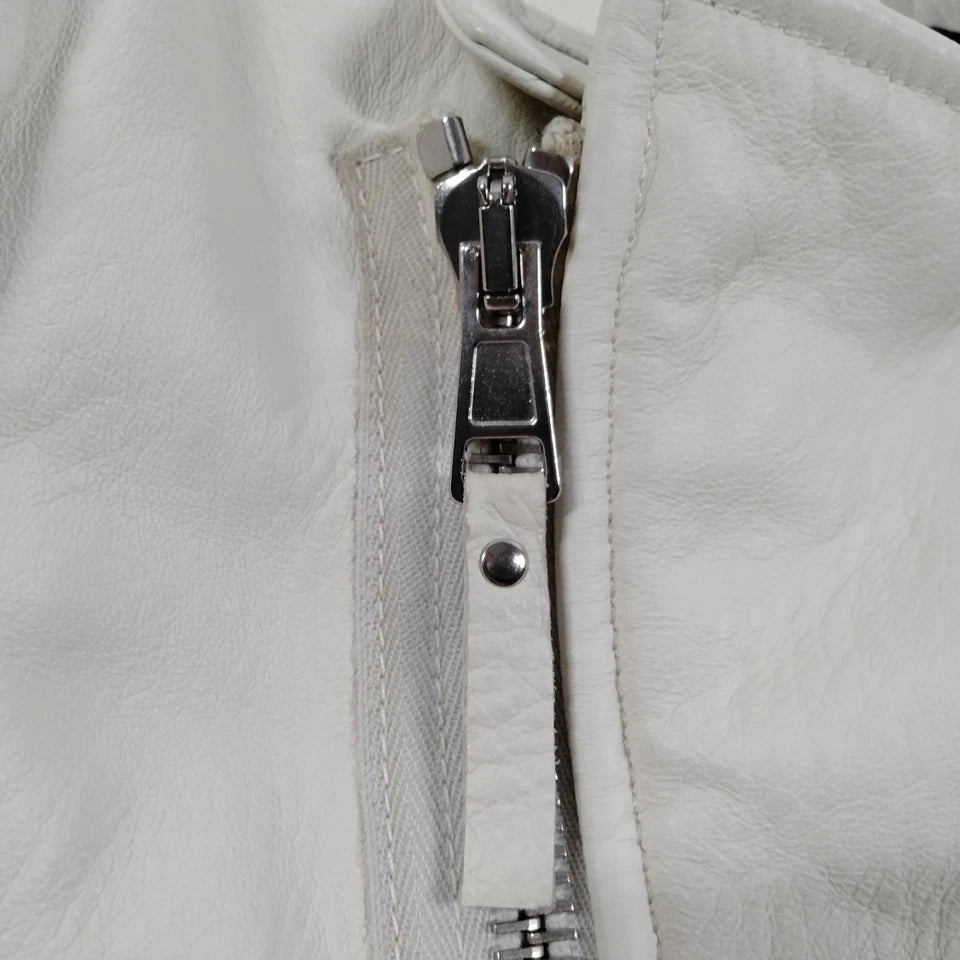 BALENCIAGA PARIS. Off White/Cream Color Leather Moto Style Jacket