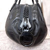 Kawa-Kawa JAPAN. 25bis. Black Lambskin Leather Round Big Zipper Tote Bag / Shoulder Bag
