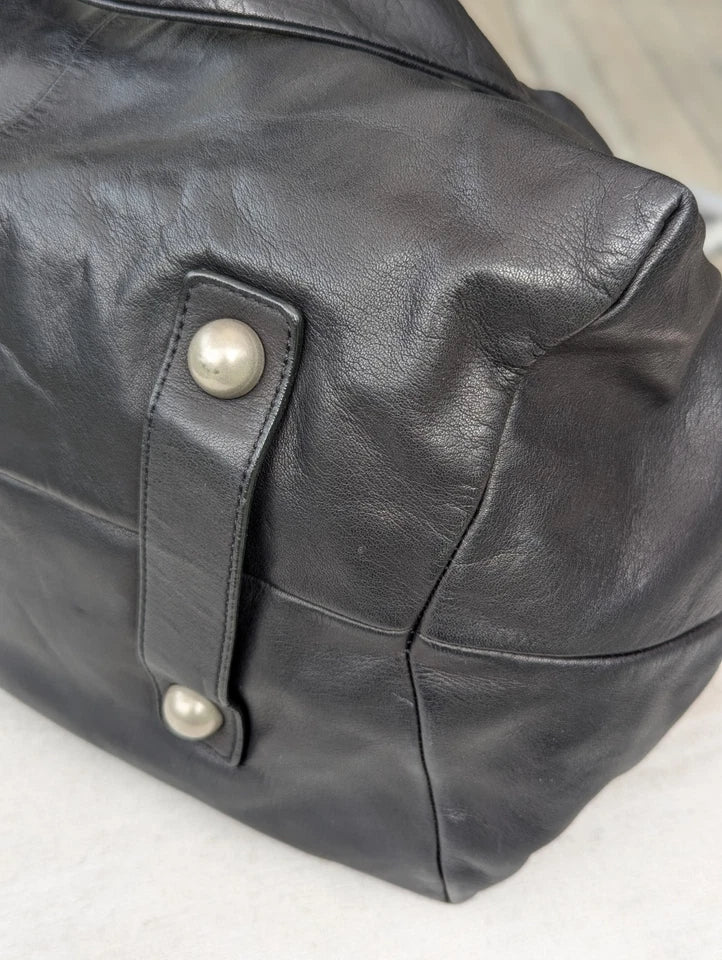 Kawa-Kawa Japan. Unisex Black Lambskin Leather Red Lining Large Zipper Shoulder Bag / Tote Bag