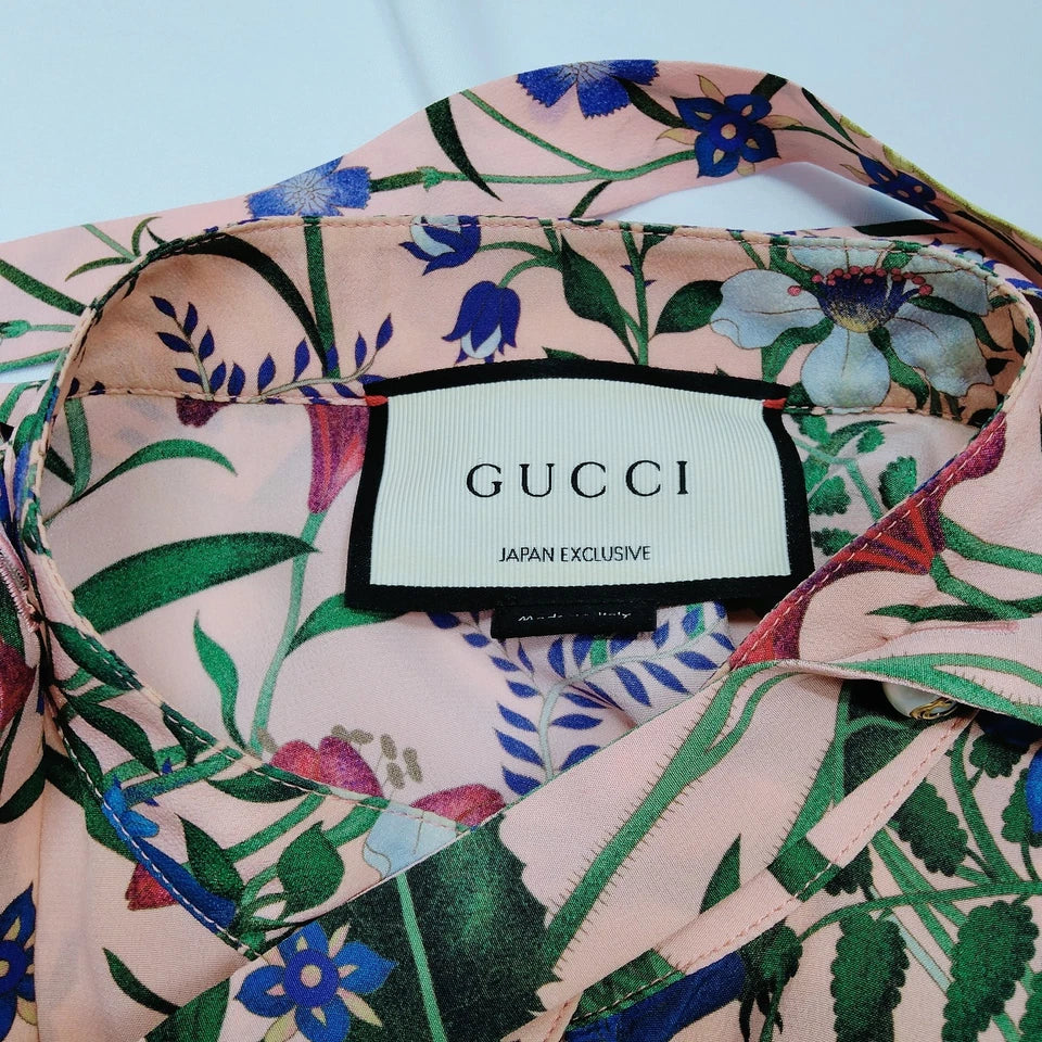 Gucci Italy Silk Floral Garden Print Blouse
