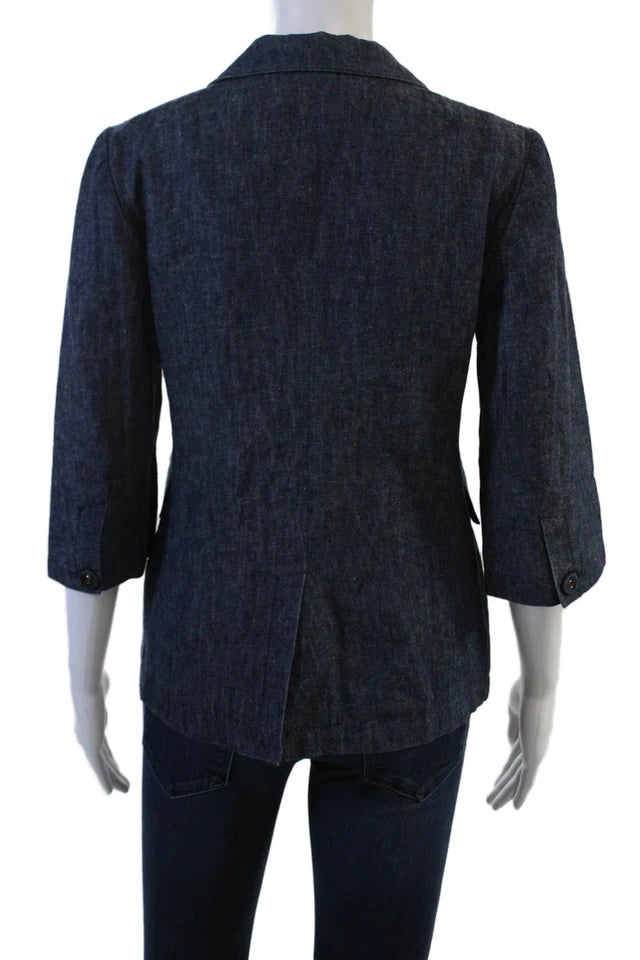 Marni Italy. Blue Denim Cotton Blend Double Breasted 3/4 Sleeve Unlined Blazer