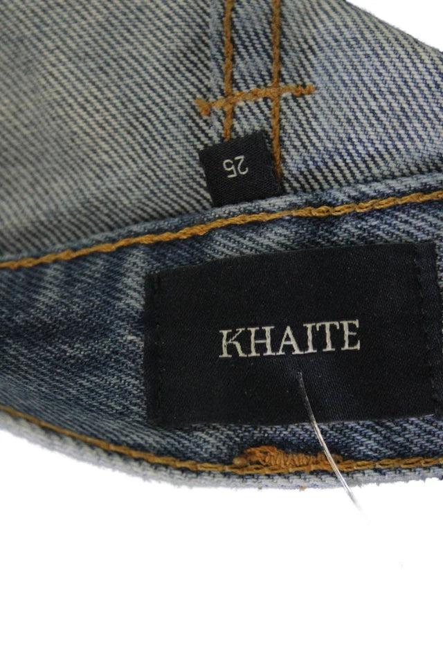 Khaite NY. Blue High Rise Button 100% Cotton Cropped Wide Leg Jeans