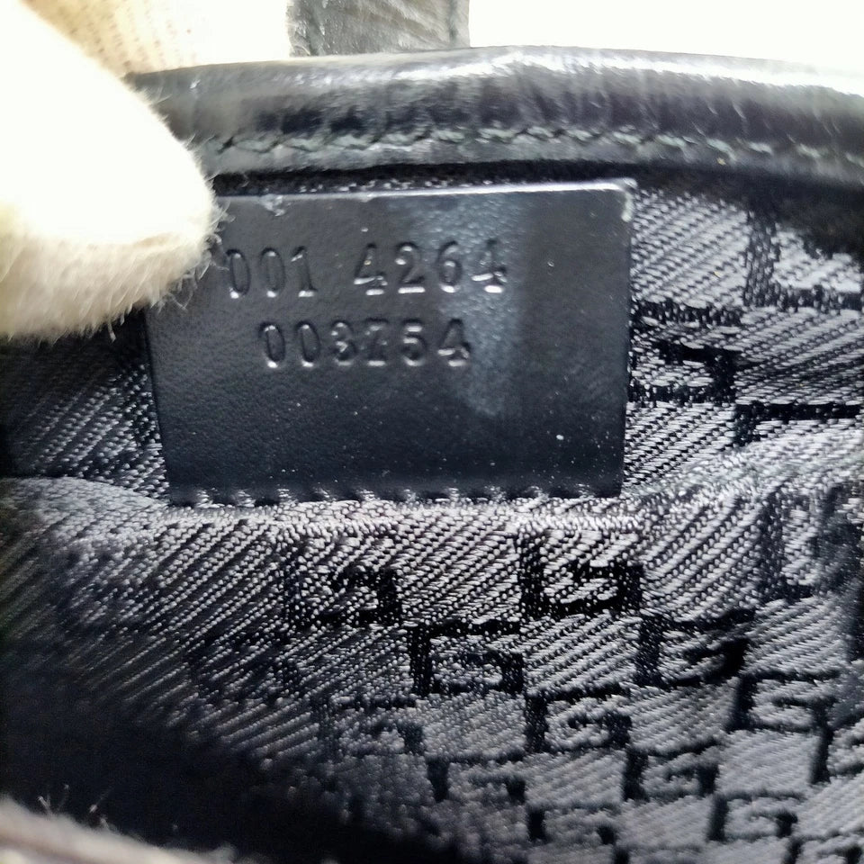 Gucci Italy. Black Leather/Canvas "Jackie" Long Strap Shoulder Bag