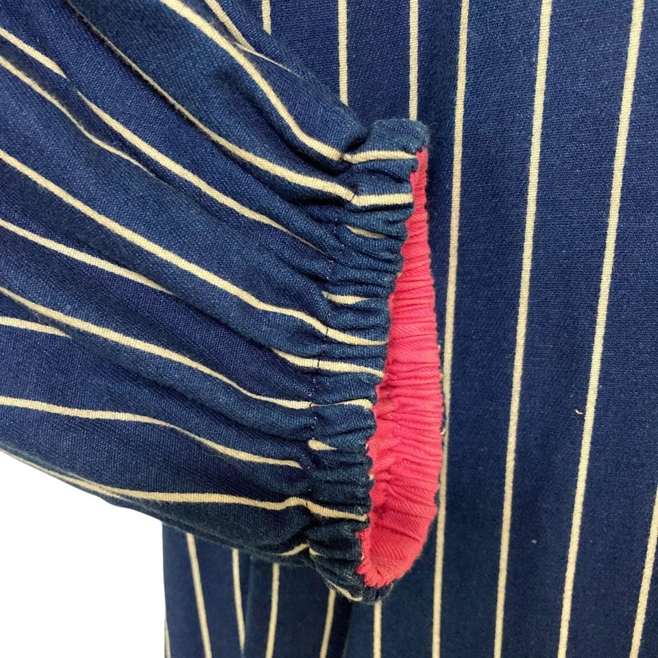 YAB-YUM JAPAN. Navy Stripe Pattern Cotton No-collar Long Coat/Dress