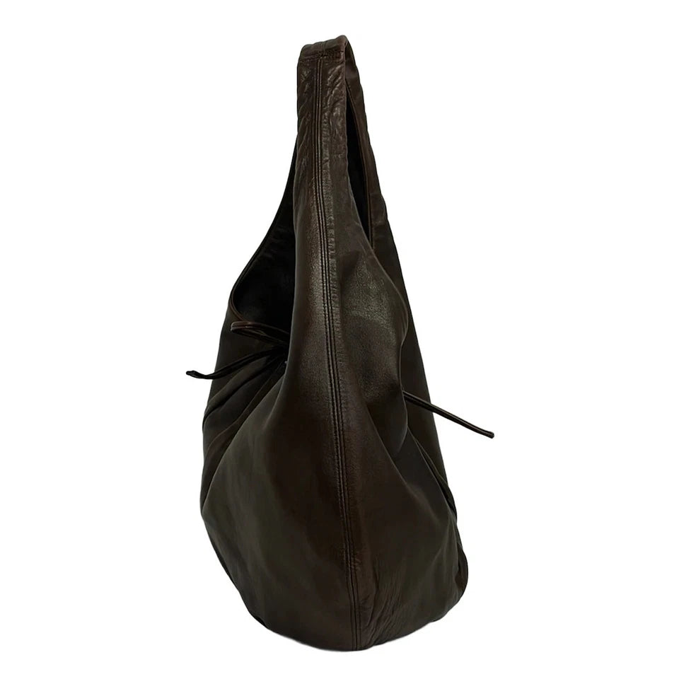 KITAMURA JAPAN. Vintage Extra Large Dark Brown Leather Hobo Style Shoulder Bag