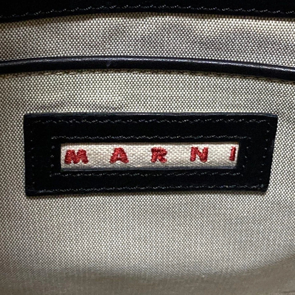 MARNI ITALY. Black Beige Leather w Gold Studded Accents Tote Bag / Shoulder Bag