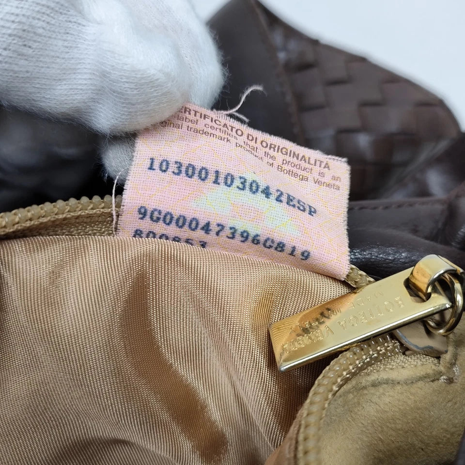 Bottega Veneta Italy. Brown Intercacciato Leather Shoulder Bag