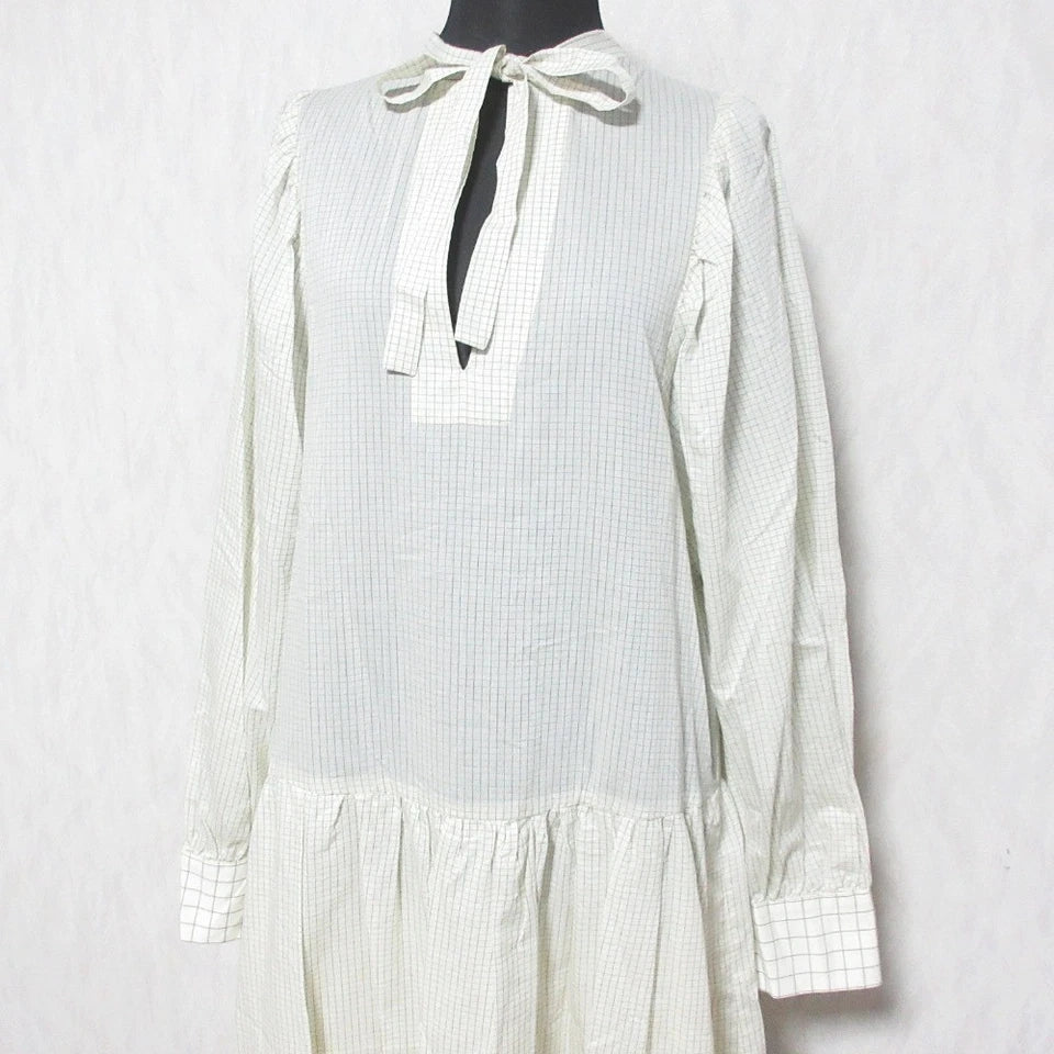 TELA graph JAPAN. Cotton/Silk Blend Off-White check dolman sleeve dress