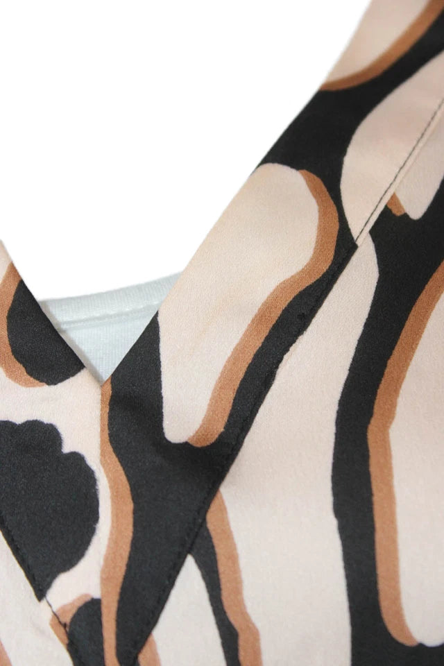 Donna Karan NY. Black V Neck Abstract Long Sleeve Basic Blouse