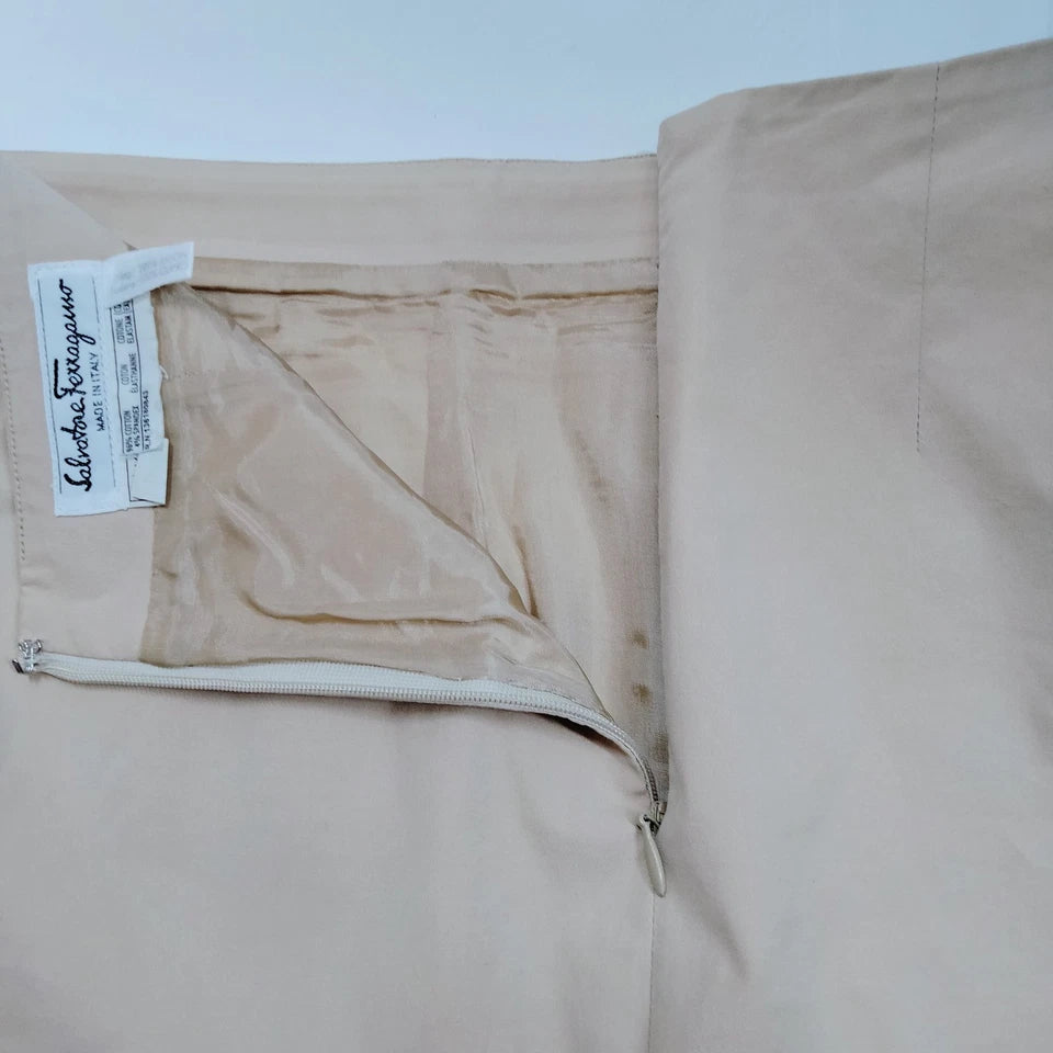 Ferragamo Italy. Cotton Polyurethane Jacket/Skirt Suit