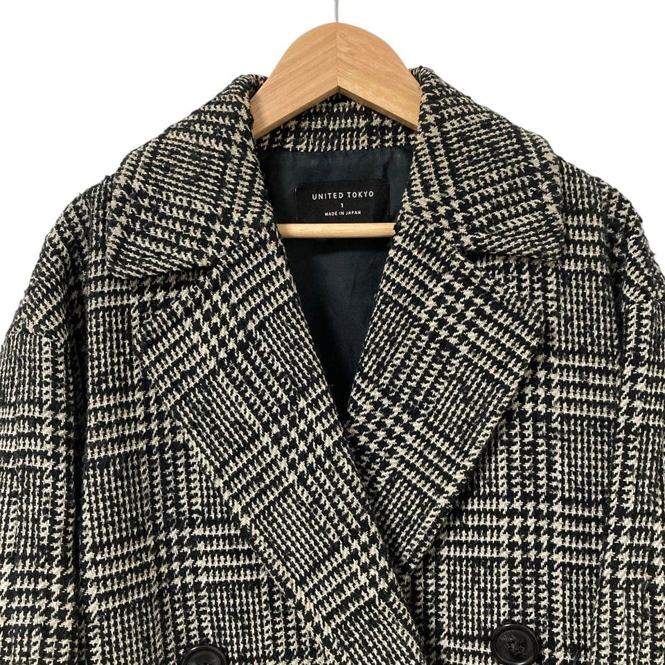 UNITED TOKYO JAPAN. Black/Grey Plaid Tweed Coat
