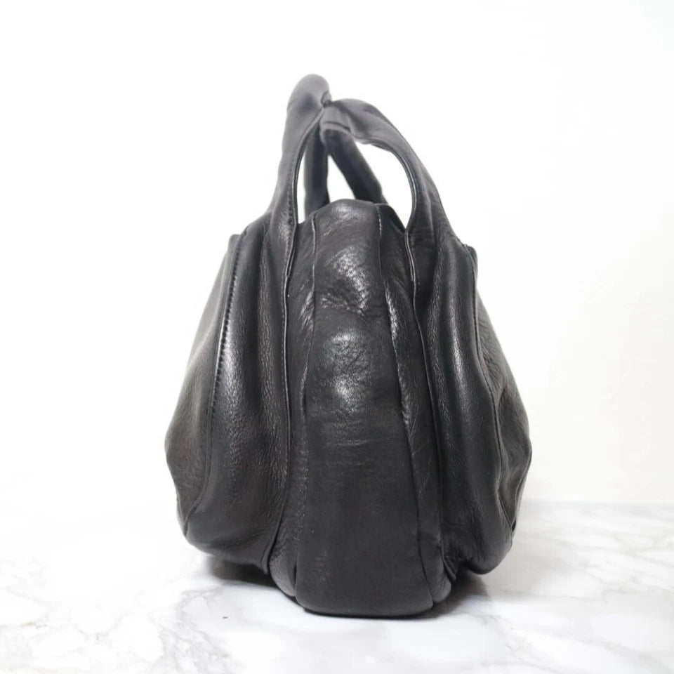 MICHIAMO JAPAN. Black Kipp Soft Leather Luxury Handbag