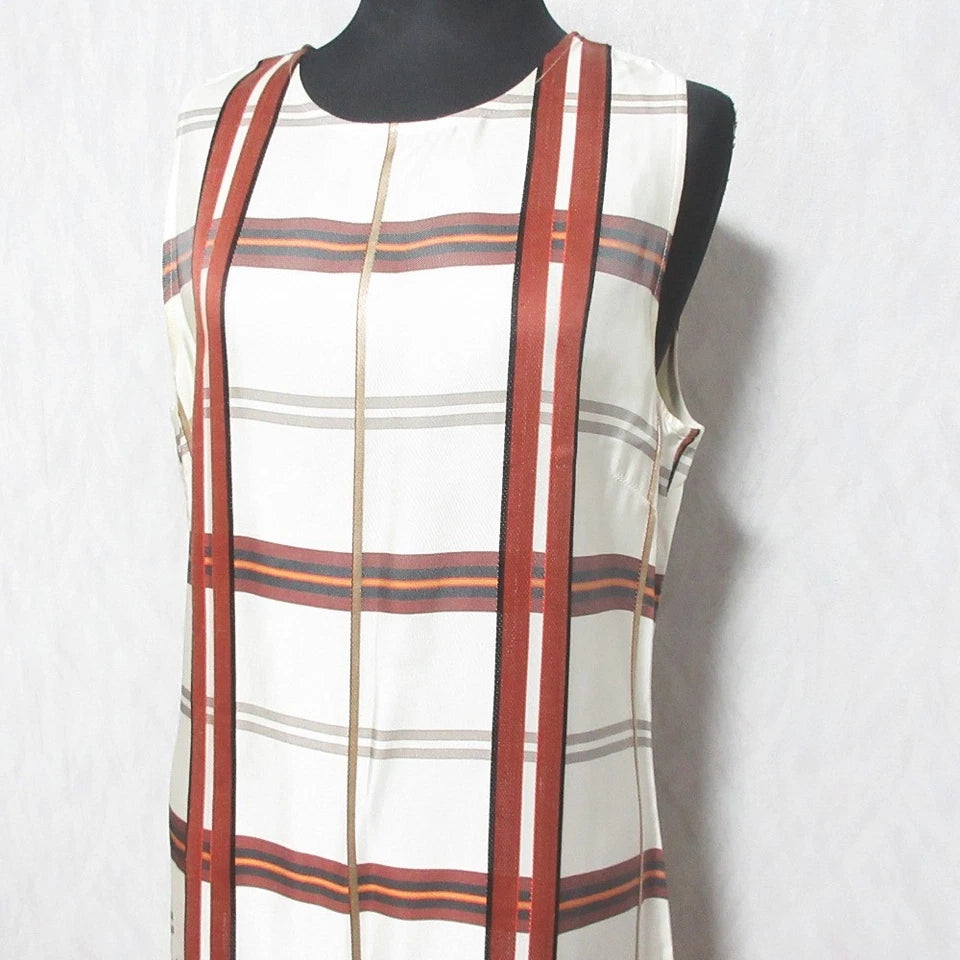 LIVIANA CONTI ITALY. Beige Rayon Check Sleeveless Dress
