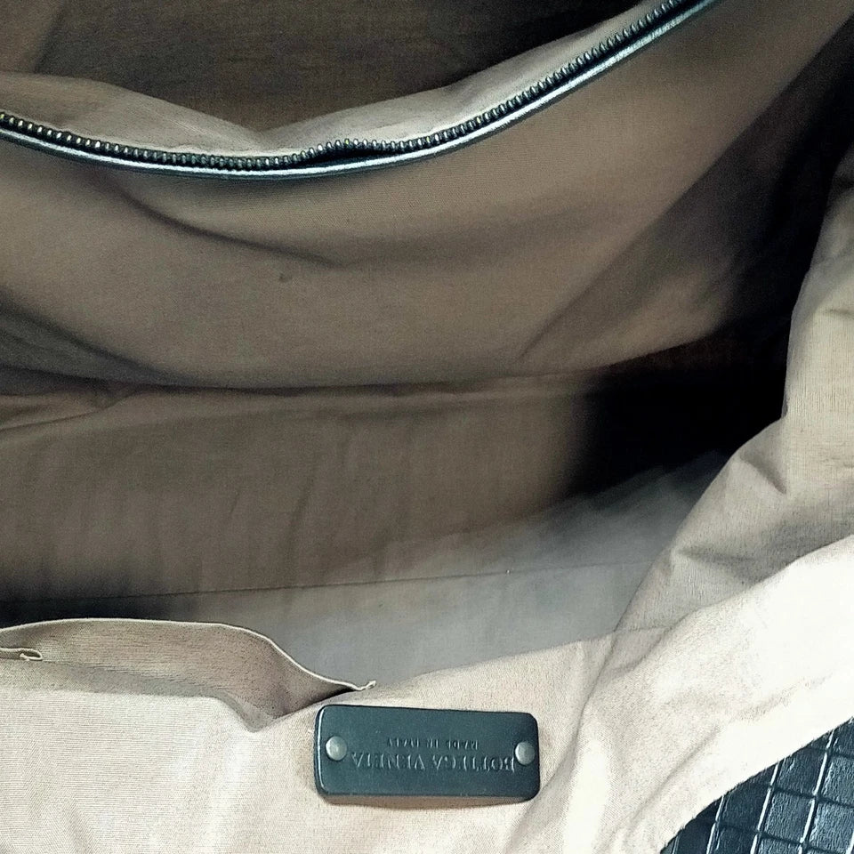 Bottega Veneta ITALY. Brown Canvas/Black Leather Large Tote Bag