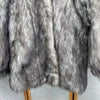 Vintage Faux Fur Coat Women Gray White Wolf Pattern Shaggy Quilted Lined