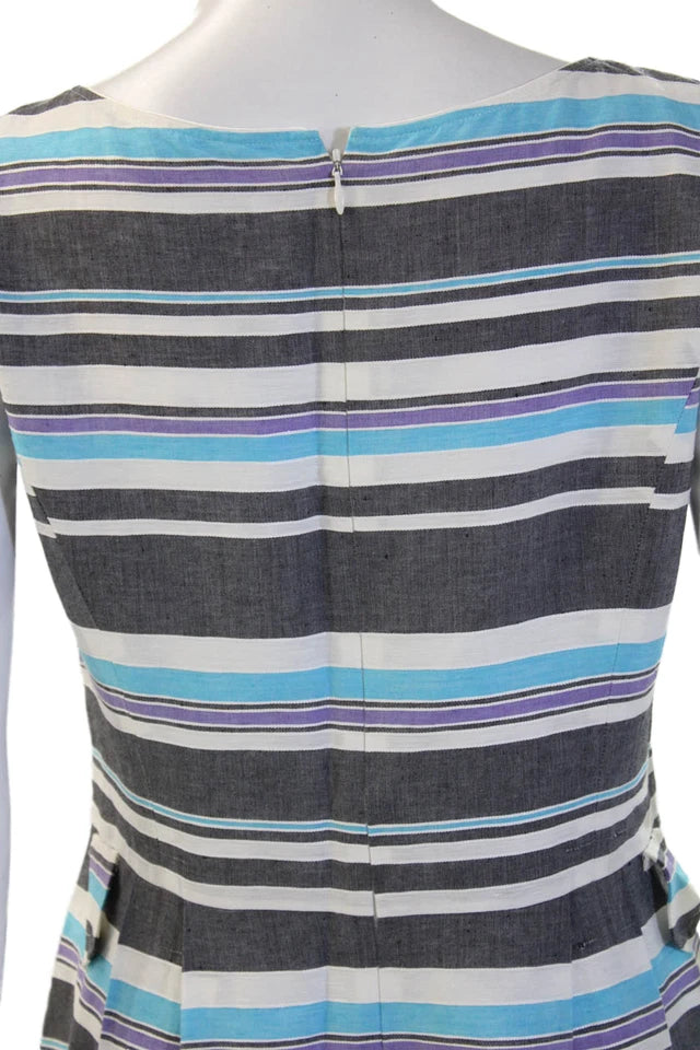 Courreges Paris. Black Striped Sleeveless  A-Line Shift Dress
