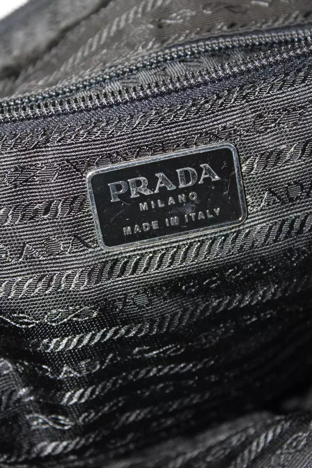 Prada Italy. Black Tessuto Nylon Zip Medium Shoulder Bag