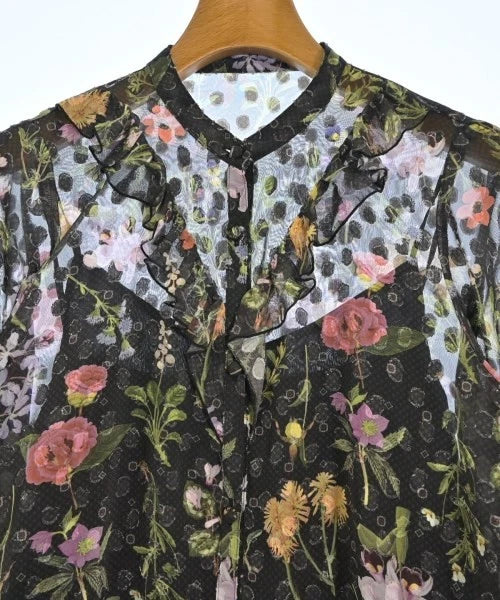 UNITED TOKYO JAPAN. BlackxPurplexGreen Semi-Sheer Floral Pattern Blouse