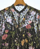 UNITED TOKYO JAPAN. BlackxPurplexGreen Semi-Sheer Floral Pattern Blouse