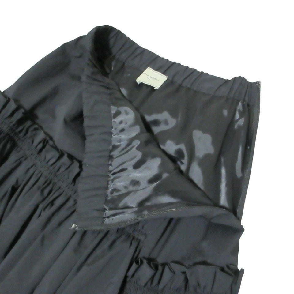 UNITED ARROWS JAPAN. Black Long Flared Asymmetric Frill Skirt