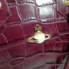 VIVIENNE WESTWOOD UK. NEW W/O TAG. Bordeaux Croc Pattern Leather Distressed Large Shoulder Bag / Tote Bag