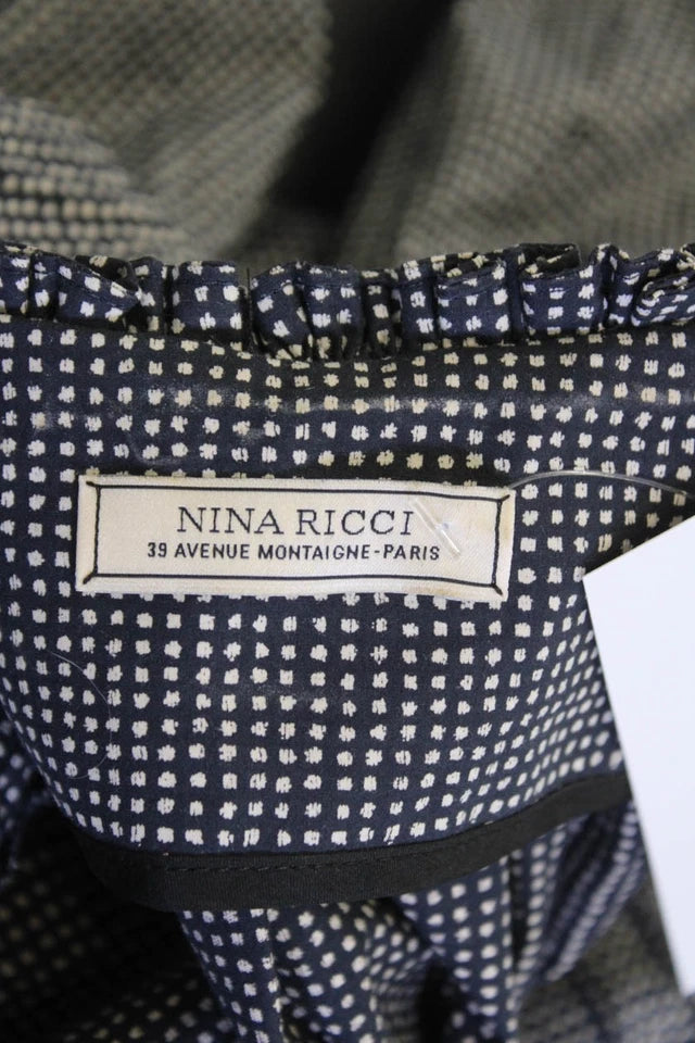 Nina Ricci Paris. Black Spotted Print V-Neck Knee Length Dress