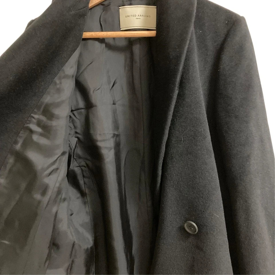 UNITED ARROWS JAPAN. Black Shawl Collar Angora Wool Coat