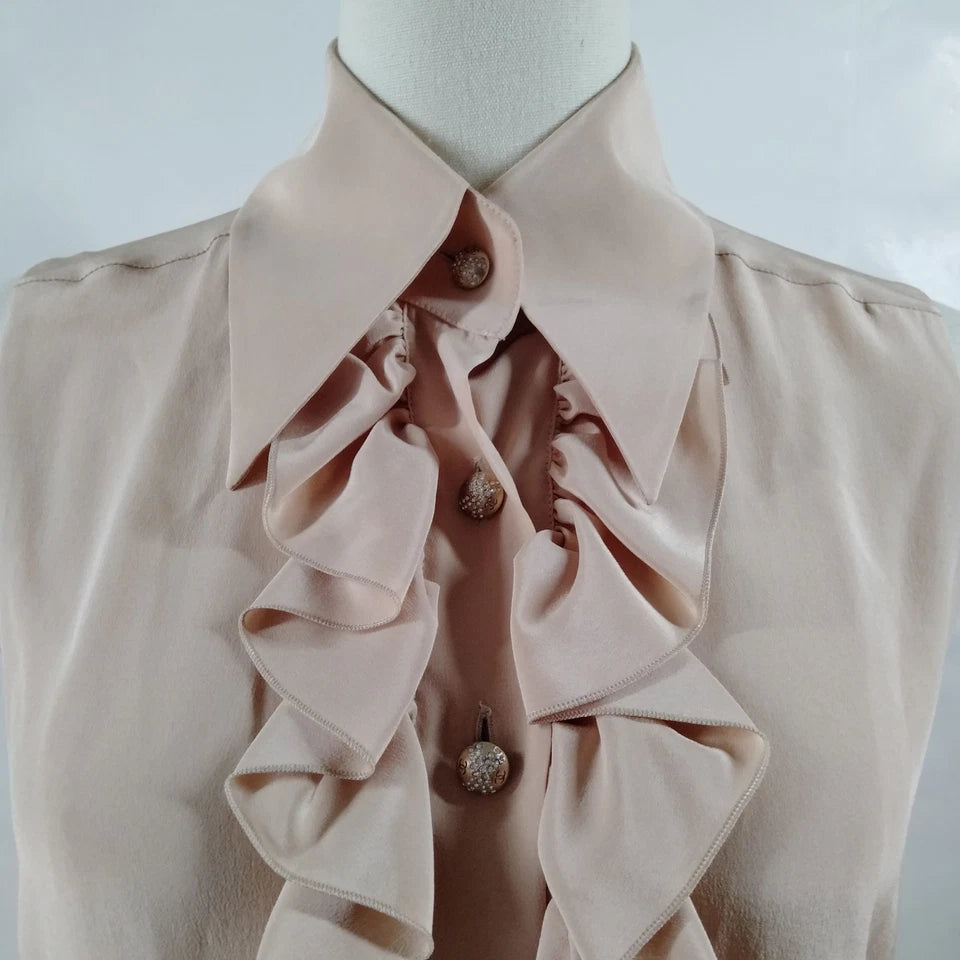 Chanel PARIS. Pink Silk Sleeveless Ruffles Top